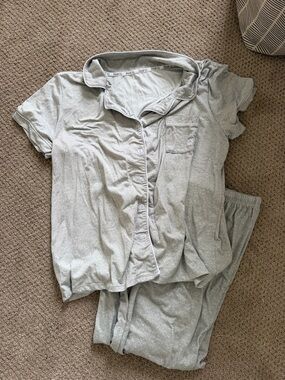 Born Light Gray Short Sleeve Button Pajama Set